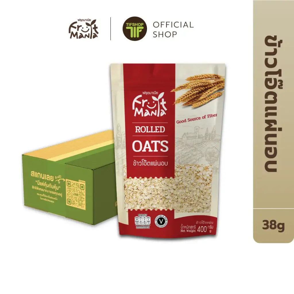 [ยกลัง 24 ซอง] FruitMania ฟรุตมาเนีย ข้าวโอ๊ตแผ่นอบ 400 กรัม Rolled Oats